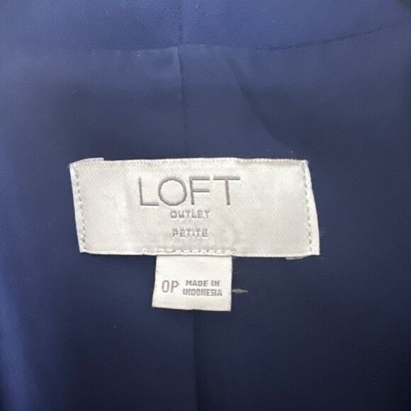 Loft Outlet Womens Petite Navy Blazer Jacket 3/4 Sleeve Open Front Polyester - Picture 3 of 4